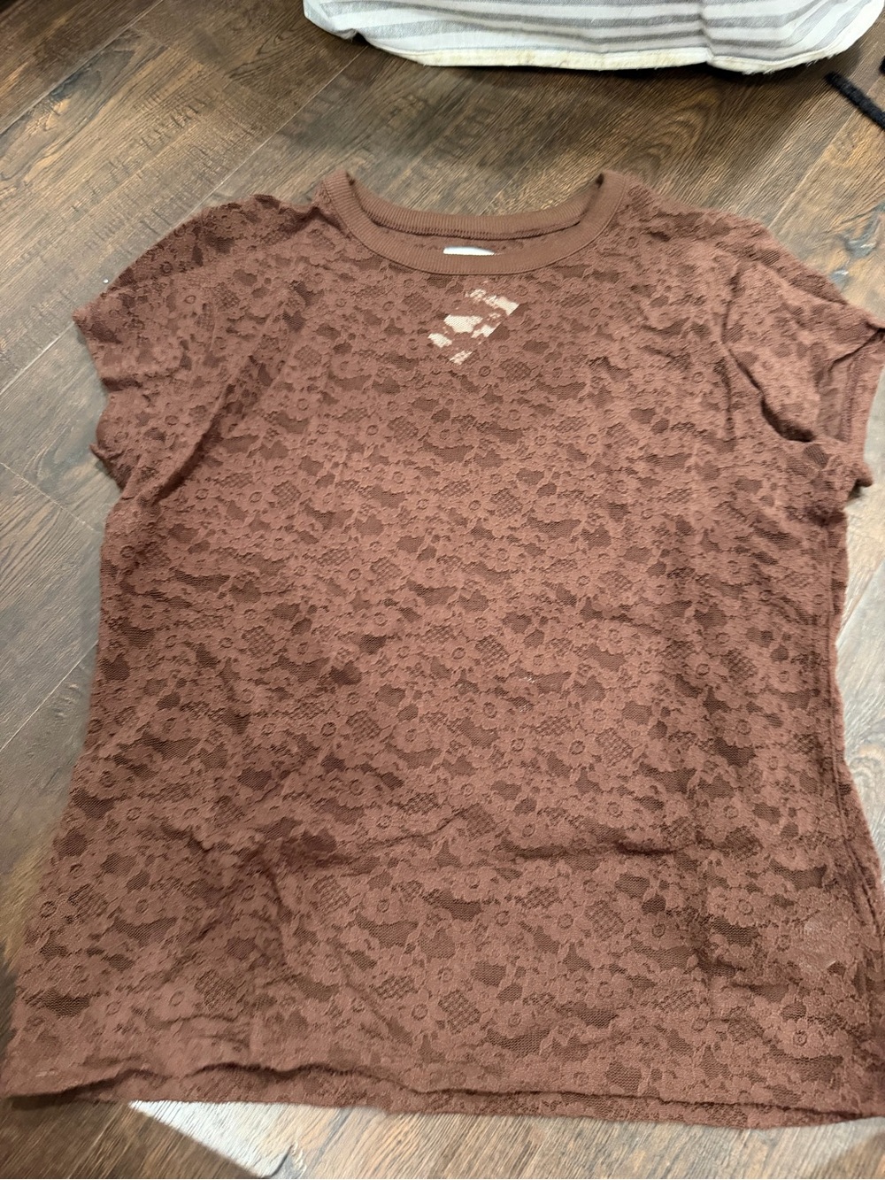 aerie Brown Floral Lace Short-Sleeve Tee
